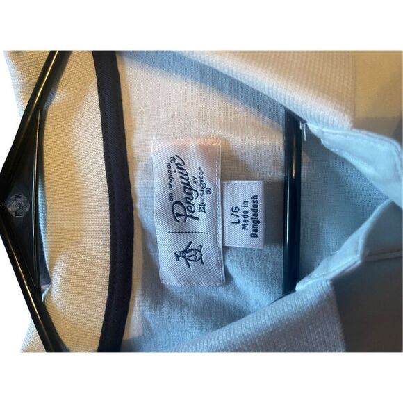 NEW Original Penguin Mens Ballad Blue Engineered Stripe Polo Shirt Large - Picture 8 of 12